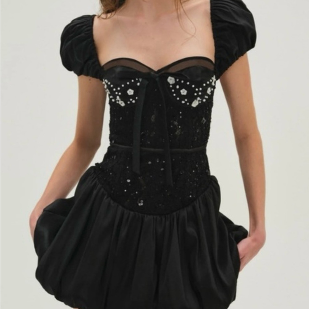 For Love And Lemons Black Mini Dress with White Accents